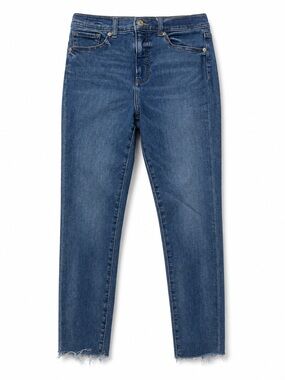Express‎ Womens Medium Blue Mid Rise Straight Leg Raw Hem Denim Jeans Size M